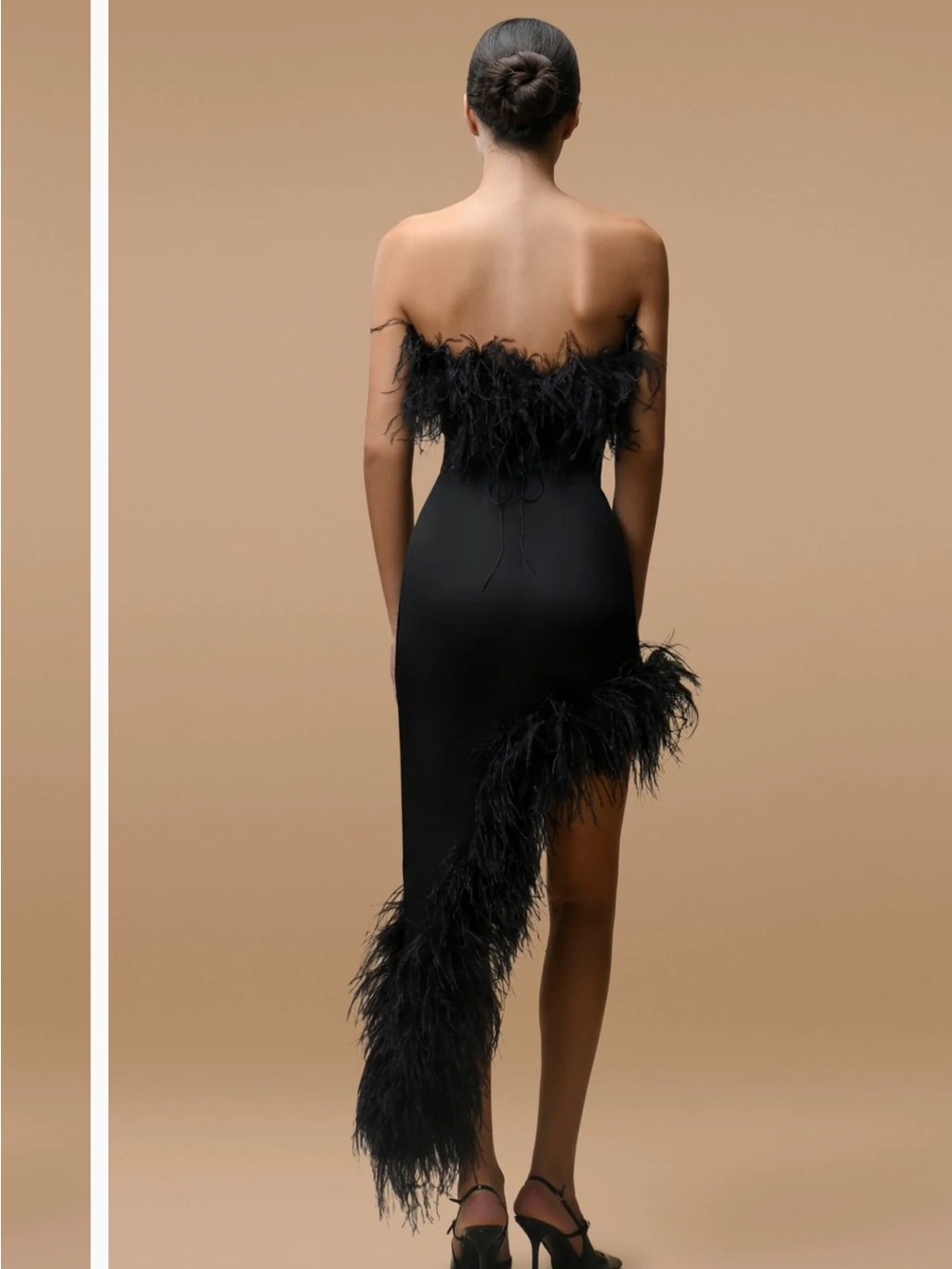 Matters store Valerie Black Feather-Trim Midi Dress